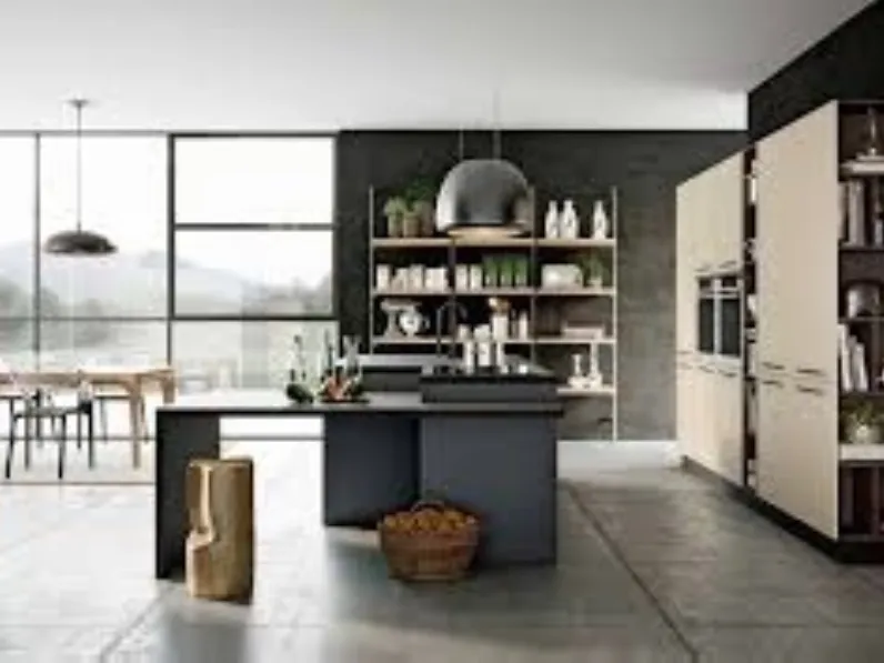 Cucina altri colori moderna ad isola Caprera bianca e nera Imab group in Offerta Outlet