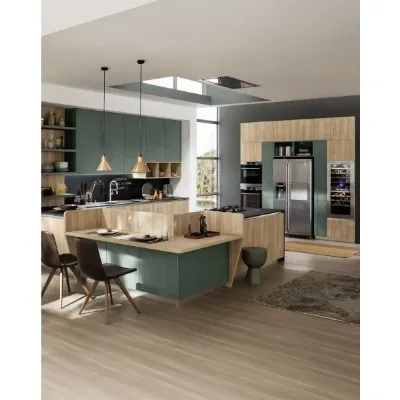 Cucina moderna Febal Green Apple con penisola, altri colori, scontata del 53%.