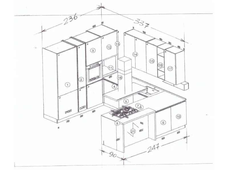 Cucina a prezzo ribassato con penisola moderna infinity diagonal Stosa