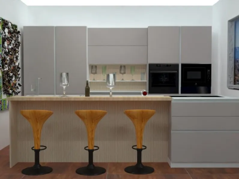 Cucina grigia moderna ad isola Mk18 Antares in Offerta Outlet