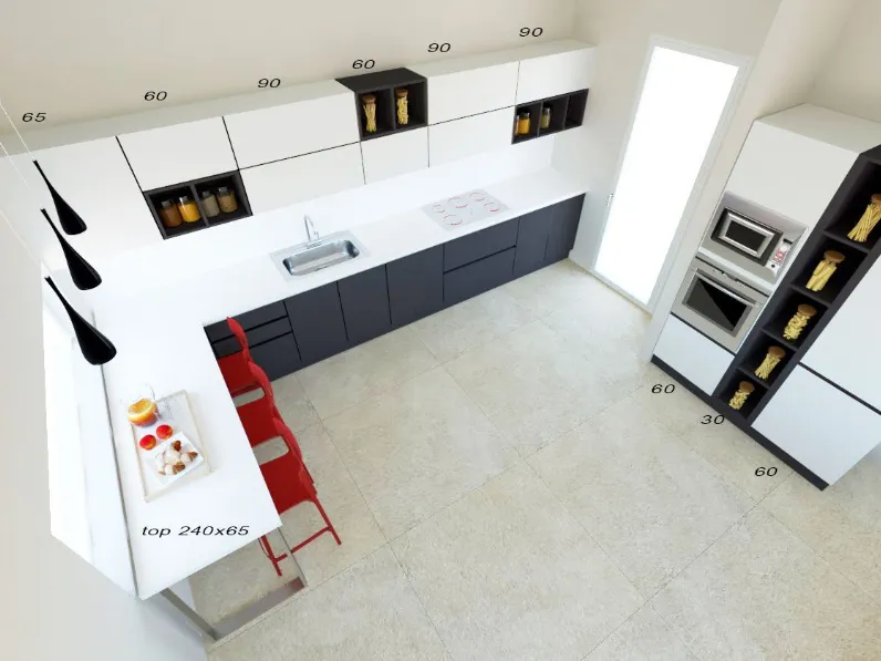 Cucina antracite design con penisola Line Astra in Offerta Outlet