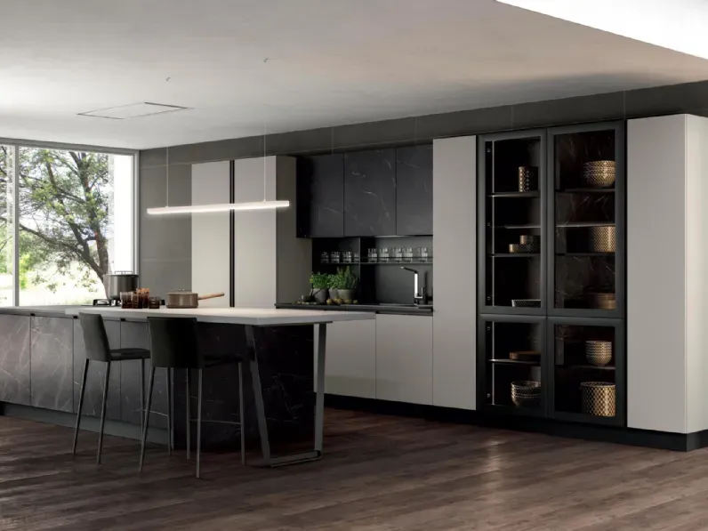 Cucina con isola in legno antracite Nezha black a prezzo scontato