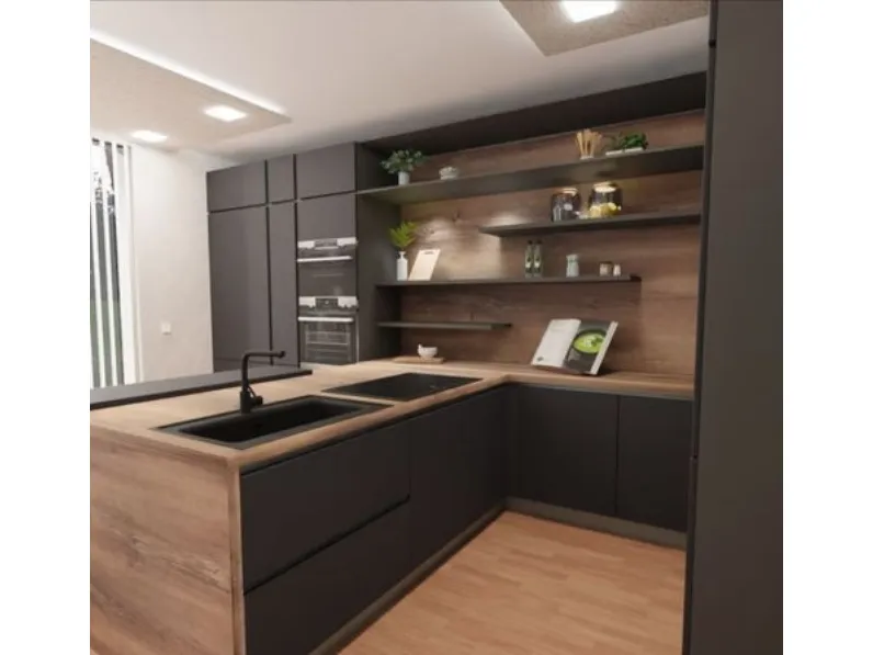 Cucina antracite moderna con penisola Island asia Artigianale in offerta
