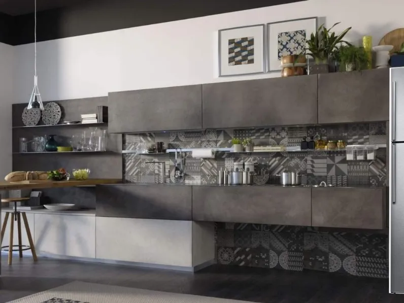 Cucina antracite moderna con penisola Ocean  grey moderna  in Offerta Outlet