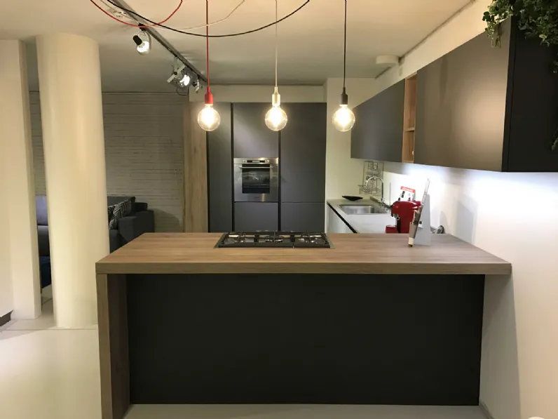 Cucina antracite moderna con penisola Plana kal Arredo3