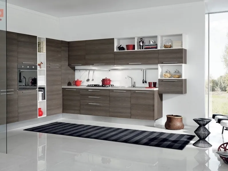 Cucina Aran cucine moderna ad angolo larice in laminato materico Cucina mod.eva in laminato larice grigio ad angolo scontata del 30%