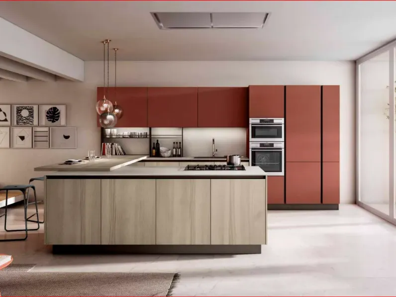 Cucina con isola in laminato materico a prezzo scontato 40%