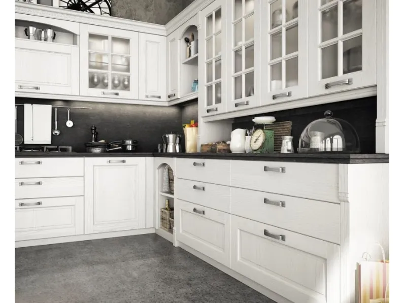 Cucina bianca country ad angolo Virginia Arredo3 a soli 16816 Euro