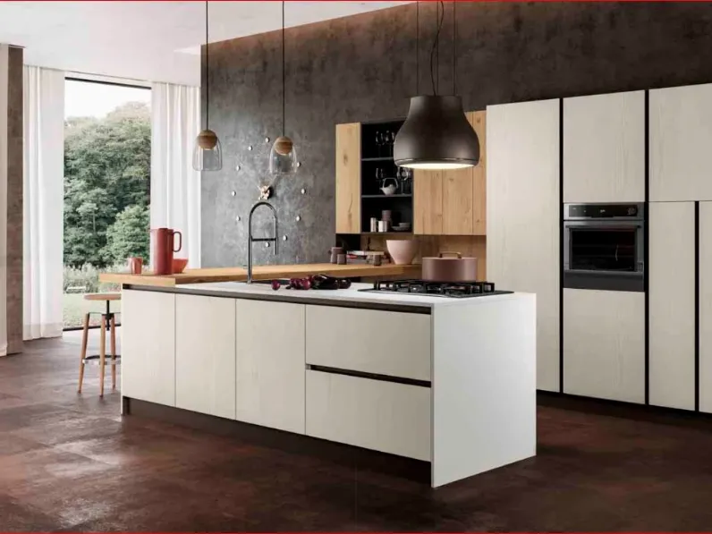 Cucina con isola moderna rovere chiaro Arredo3 Asia a soli 9780 Euro