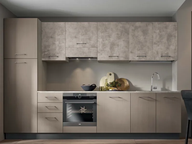 Cucina Arrex moderna lineare in laminato materico. Composizione 315-02. Altri colori.