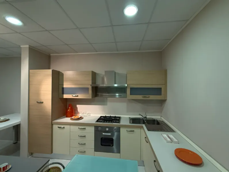 Cucina ad angolo in laminato materico rovere chiaro Papavero  a prezzo ribassato