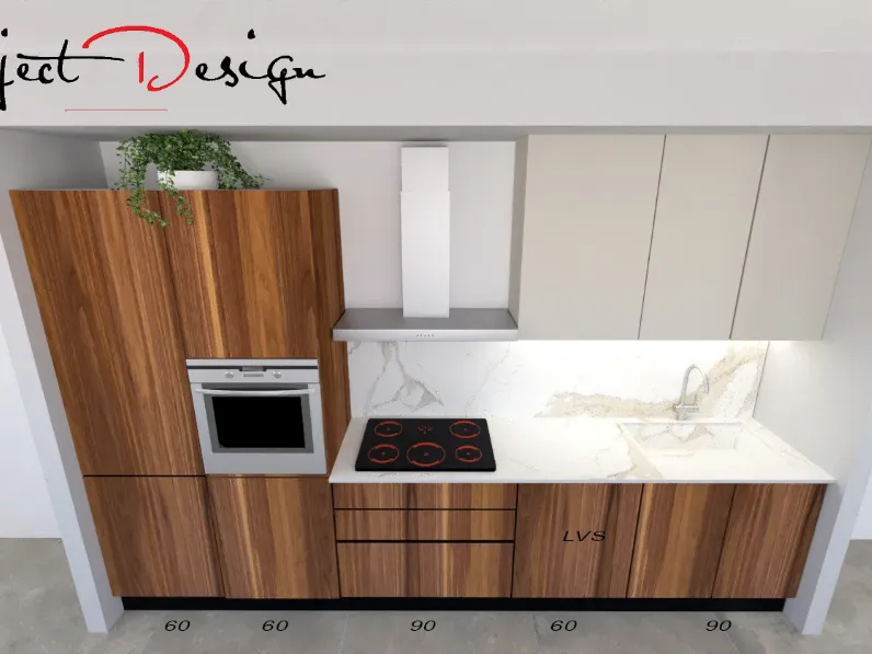 Cucina lineare in laminato materico grigia Delias a prezzo scontato