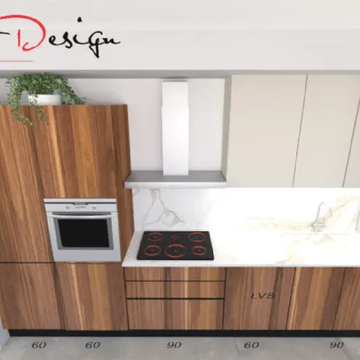 Cucina lineare in laminato materico grigia Delias a prezzo scontato