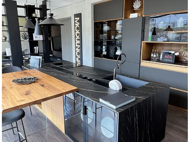 Cucina ad isola in legno grigio Isola canaletto a prezzo scontato