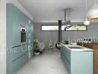 Cucina Artigianale moderna ad isola azzurra in legno Geralt