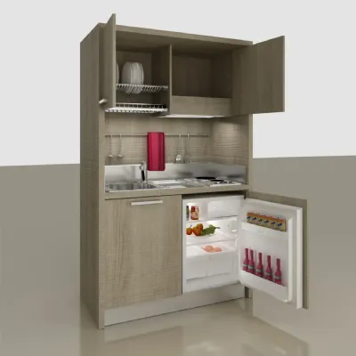 Cucina Artigianale moderna lineare altri colori in laminato materico Cucina monoblocco a scomparsa 130 aperta