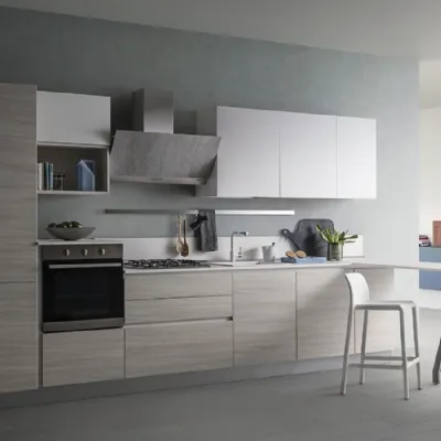 Cucina lineare in laminato materico rovere chiaro Easy  a prezzo scontato