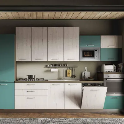 Cucina Artigianale moderna lineare rovere chiaro in laminato materico New