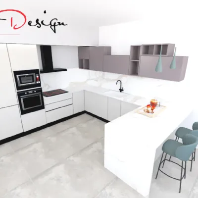 Cucina bianca design con penisola Project penisola  l Artigianale scontata