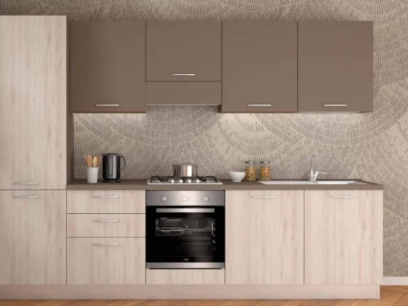 Cucina Artigianale moderna lineare rovere chiaro in laminato opaco Smart 300