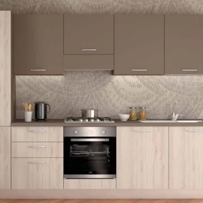 Cucina Artigianale moderna lineare rovere chiaro in laminato opaco Smart 300