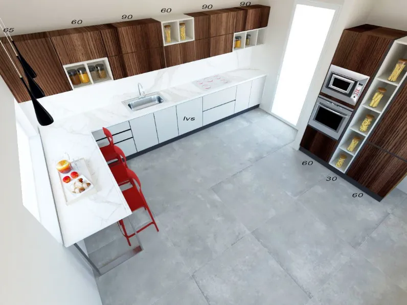 Cucina Astra moderna con penisola grigio in laminato opaco Sp22