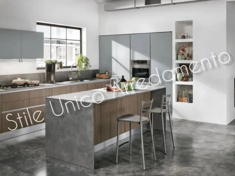 Cucina Beverly moderna grigio ad isola Febal scontata 47%