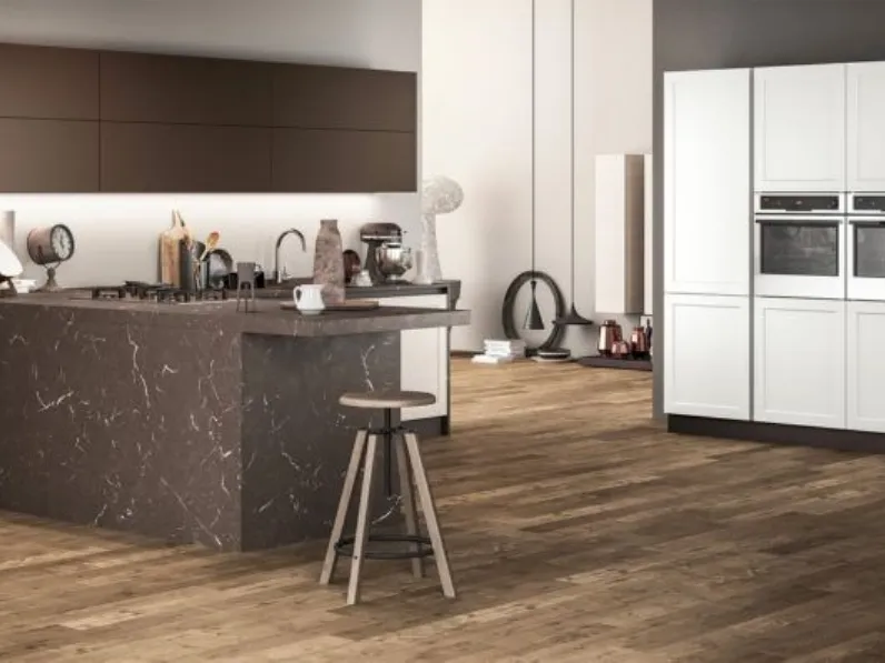 Cucina ad angolo in laccata opaco bianca Frame a prezzo scontato
