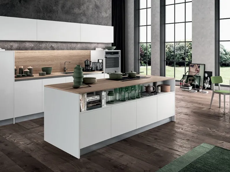 Cucina design bianca Arredo3 ad isola Cloe a soli 15005