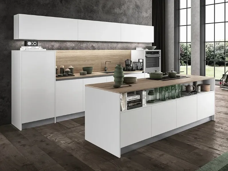 Cucina design bianca Arredo3 ad isola Cloe a soli 15005