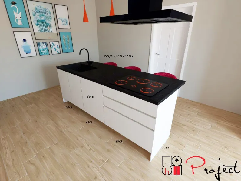 Cucina bianca design ad isola Sp22 Astra in Offerta Outlet