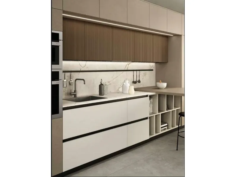 Cucina bianca design con penisola Cucina cemento Artigianale in Offerta Outlet