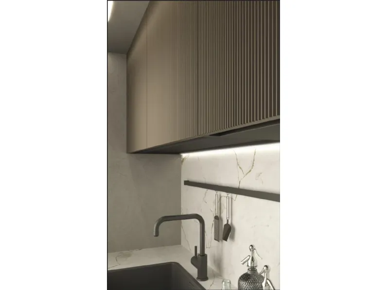 Cucina bianca design con penisola Cucina cemento Artigianale in Offerta Outlet
