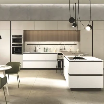 Cucina bianca design con penisola Cucina cemento Artigianale in offerta