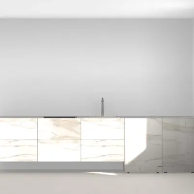 Cucina 36e8 xglass  design bianca Lago lineare scontata 50%