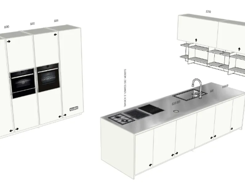 Cucina bianca design lineare Ak04 vetro satinato Arrital in Offerta Outlet