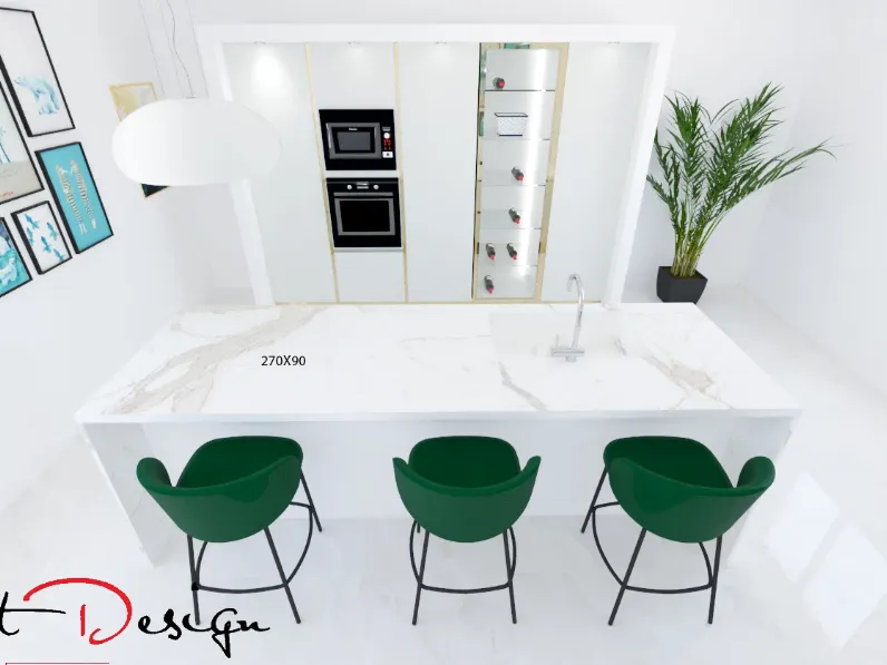 Cucina con isola in hpl bianca Kali  a prezzo scontato