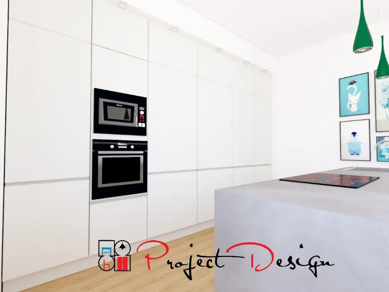 Cucina Line  moderna bianca Astra con isola scontata 54%