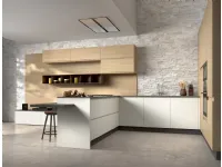 Cucina con penisola in vetro bianca Zenit 04 a prezzo ribassato