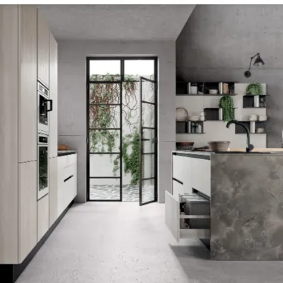 Cucina bianca moderna con penisola Master  Electrolux in Offerta Outlet