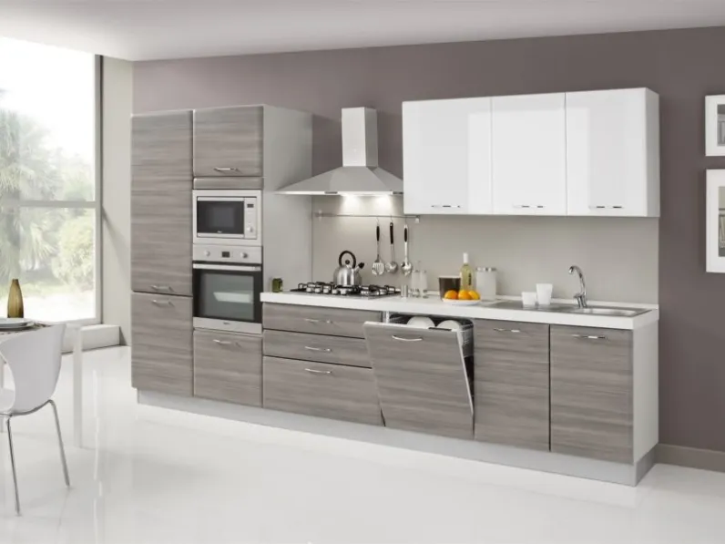 Cucina bianca moderna lineare Cucina ombra 360 cm -5  elettrodomestici Artigianale