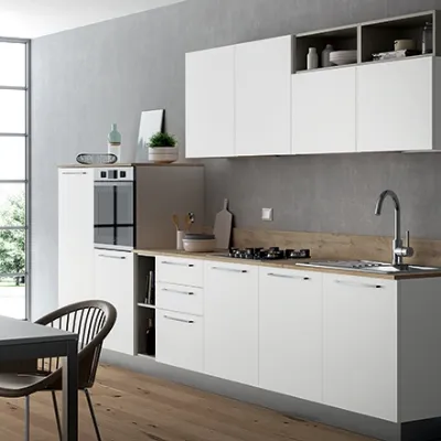 Cucina bianca moderna lineare Domino bianco e castoro Primacucine in Offerta Outlet