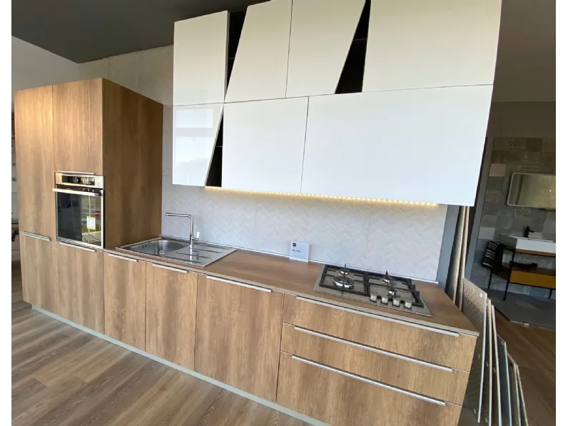 Cucina Stosa moderna bianca in laminato Infinity, lineare.