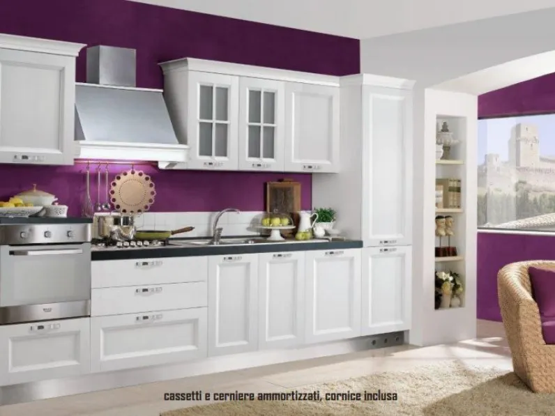 Cucina bianca moderna lineare Promo lux Artigianale in Offerta Outlet