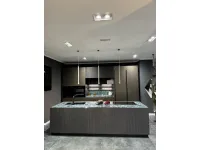 Cucina grigia design con isola Bluna wood line Binova scontata