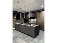Cucina grigia design con isola Bluna wood line Binova scontata