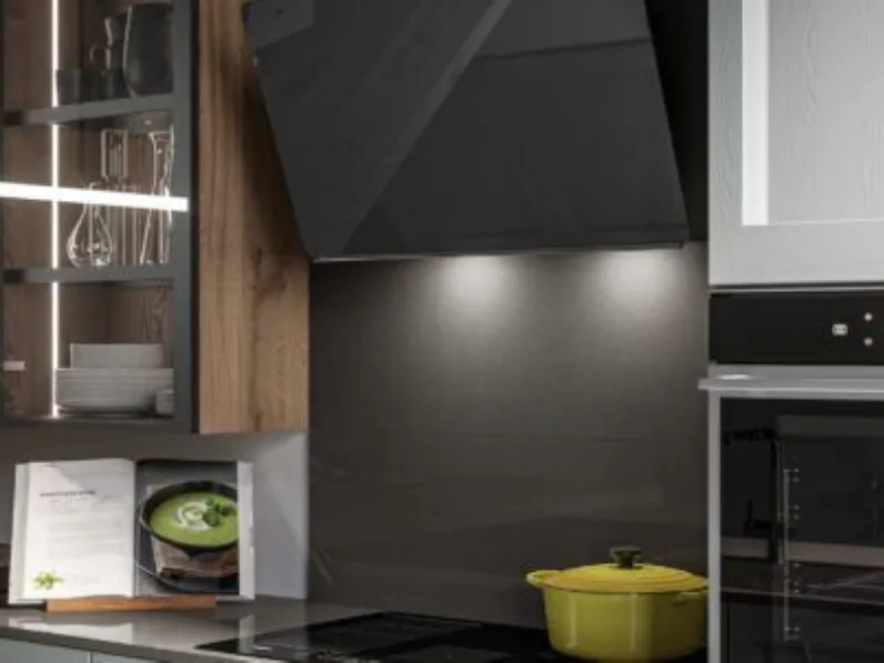 Cucina con isola in legno grigia Frida a prezzo ribassato