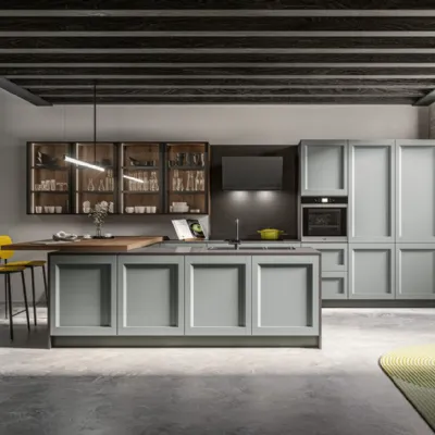 Cucina ad isola in legno grigia Frida a prezzo ribassato
