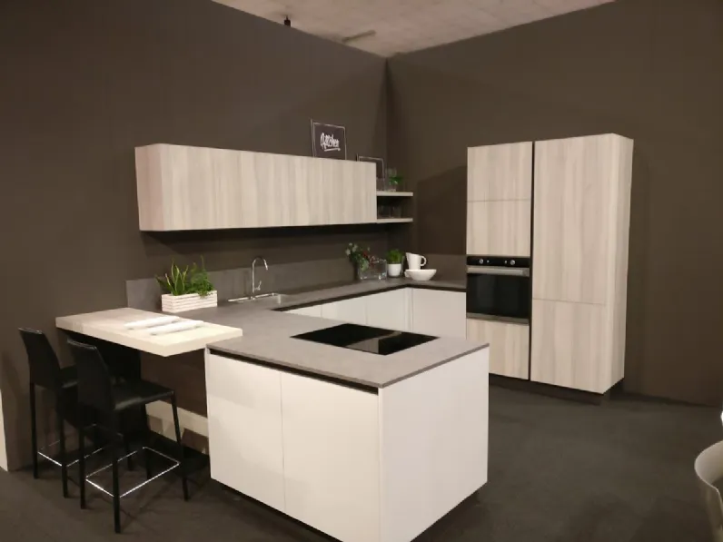 Cucina Cloe legno moderna rovere chiaro con penisola Arredo3