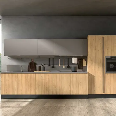 Cucina Collezione esclusiva moderna lineare rovere chiaro in laminato materico Class 06